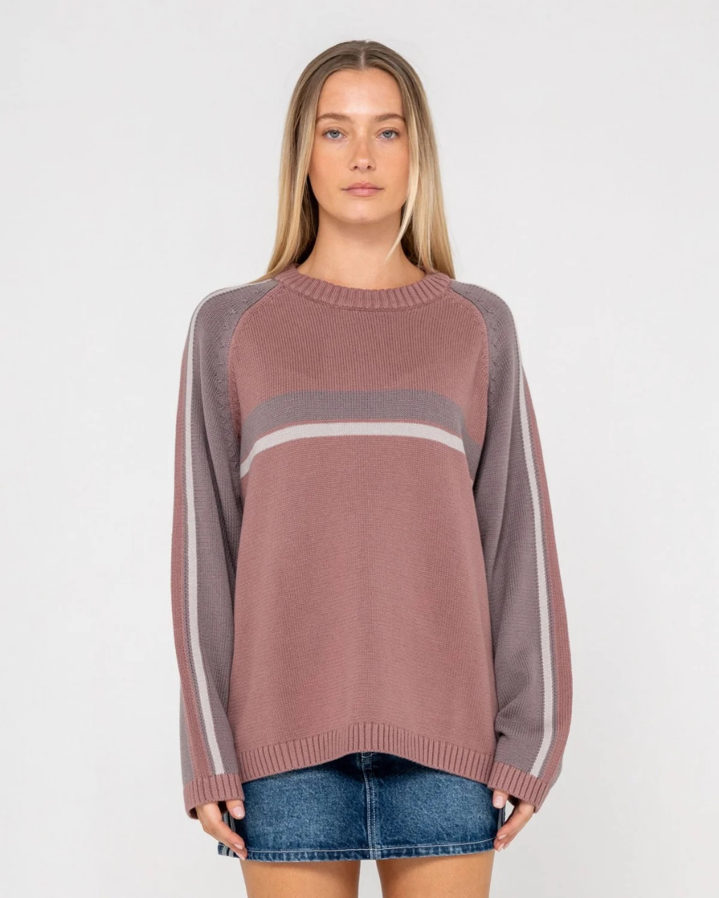 RUSTY White Lines Two Crew Neck Knit - Image 3