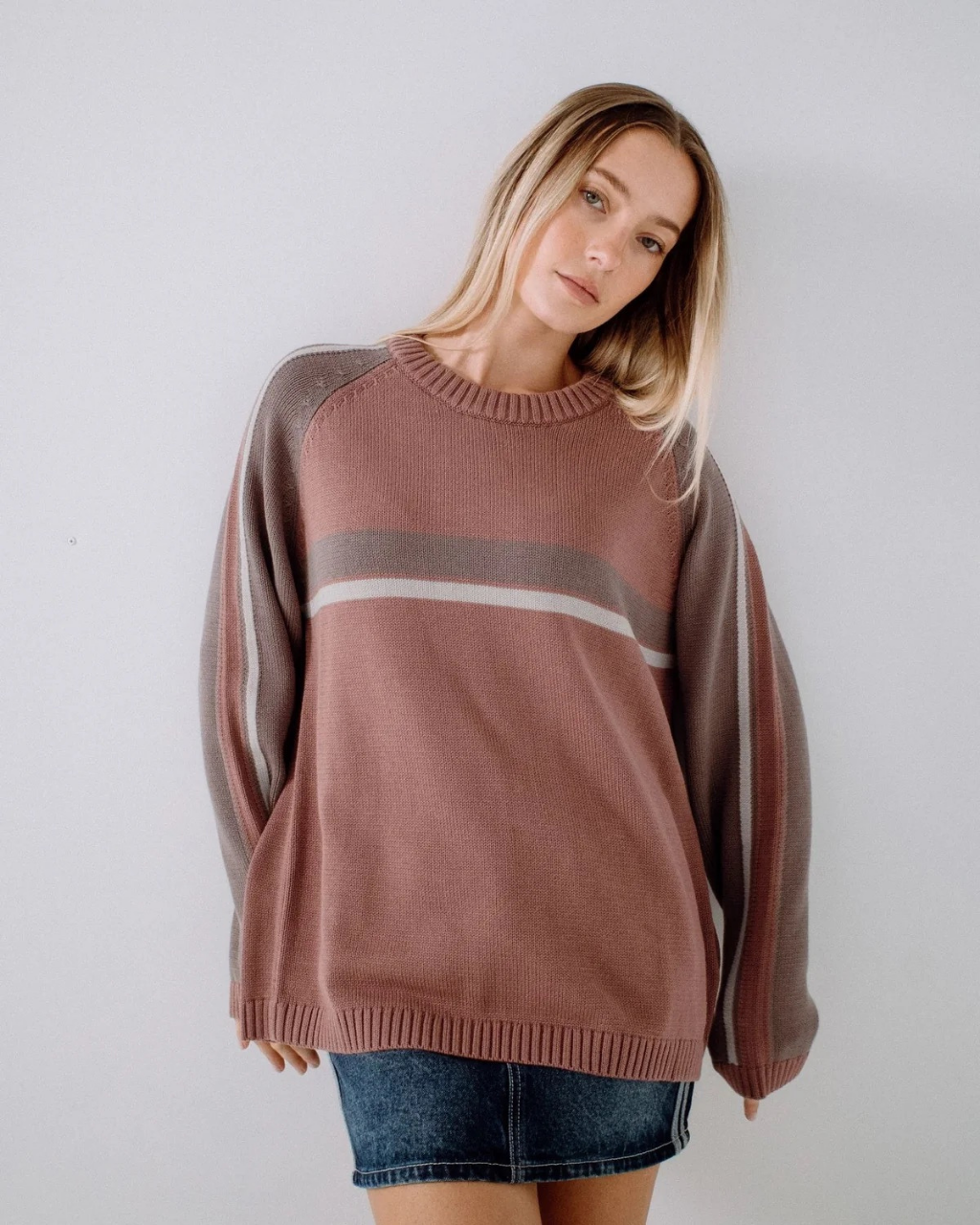 RUSTY White Lines Two Crew Neck Knit