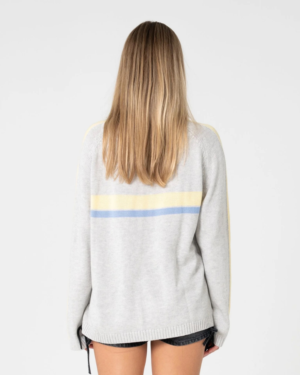 RUSTY White Lines Long Sleeve Crew Neck Knit - Image 3