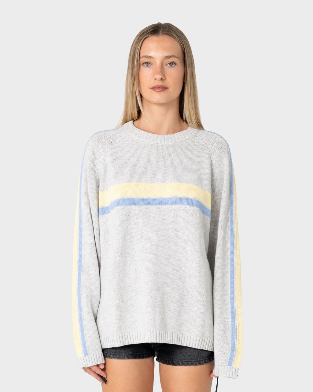 RUSTY White Lines Long Sleeve Crew Neck Knit - Image 4