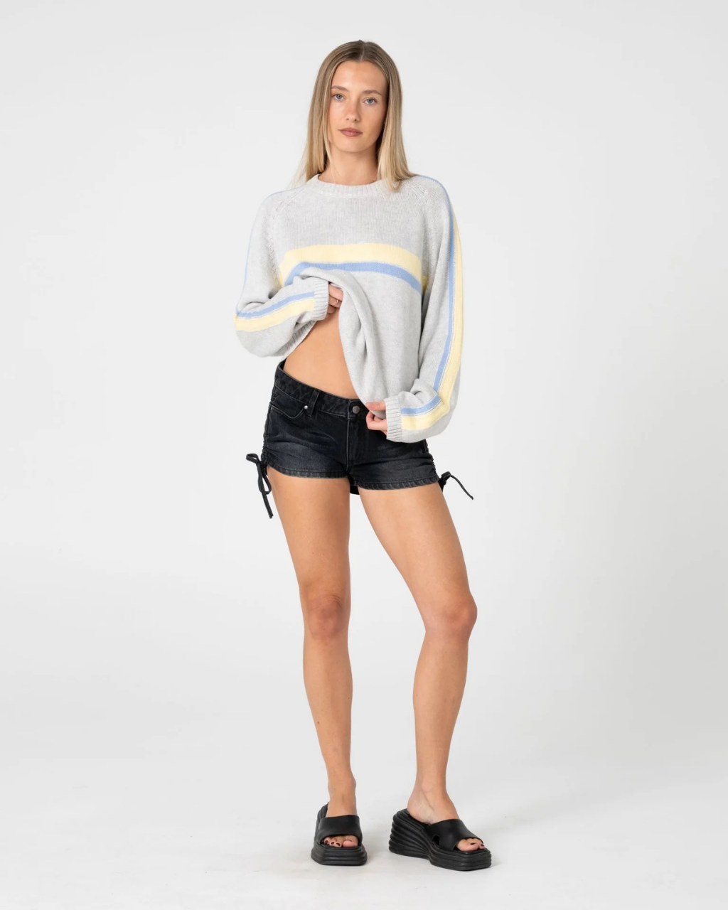 RUSTY White Lines Long Sleeve Crew Neck Knit - Image 6