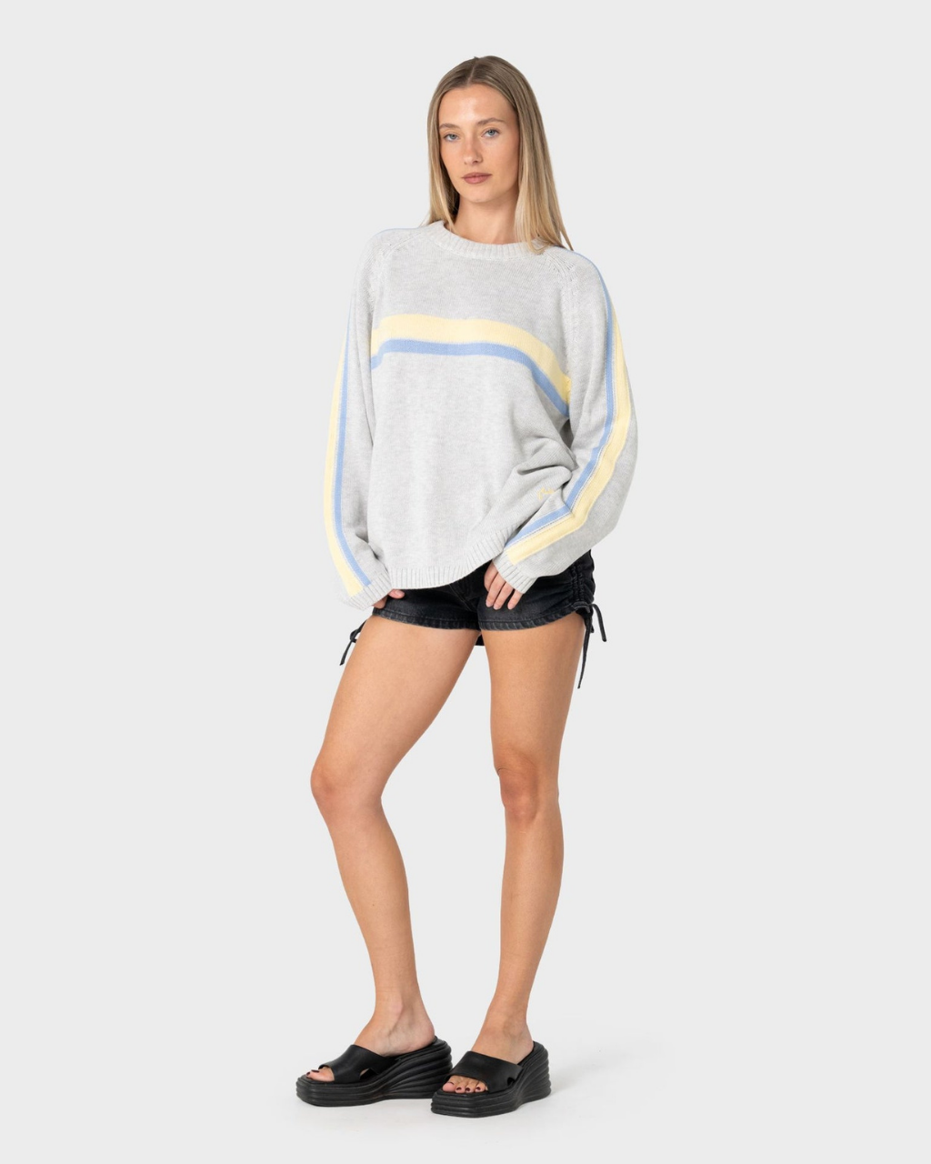 RUSTY White Lines Long Sleeve Crew Neck Knit - Image 2