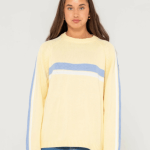 RUSTY White Lines Long Sleeve Crew Neck Knit - Image 9