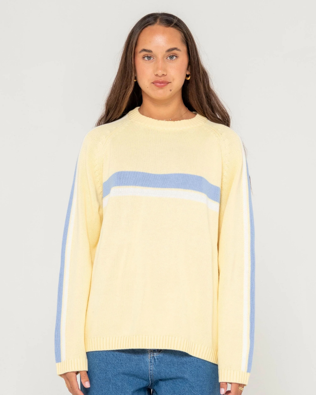 RUSTY White Lines Long Sleeve Crew Neck Knit - Image 9