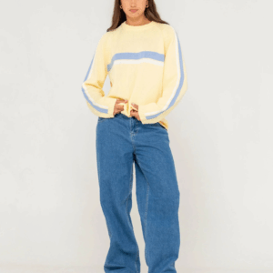 RUSTY White Lines Long Sleeve Crew Neck Knit - Image 10
