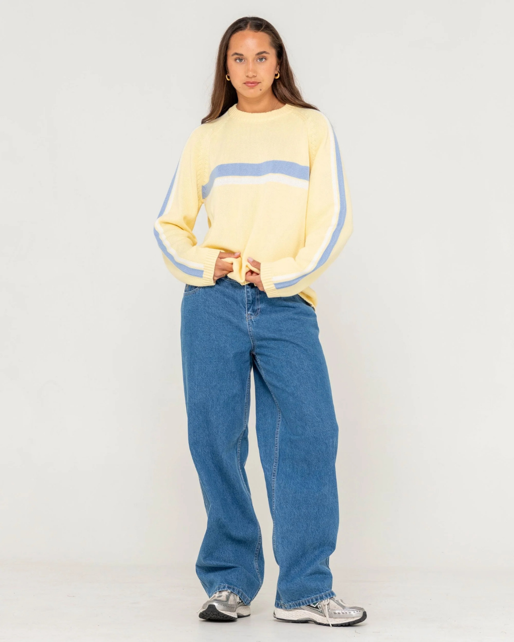 RUSTY White Lines Long Sleeve Crew Neck Knit - Image 10