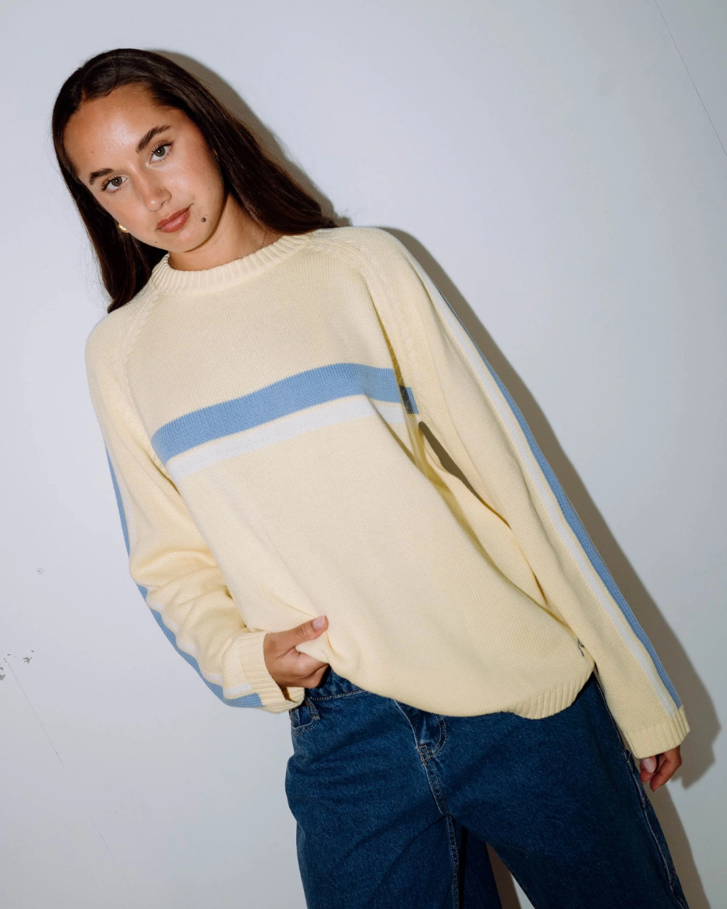 RUSTY White Lines Long Sleeve Crew Neck Knit