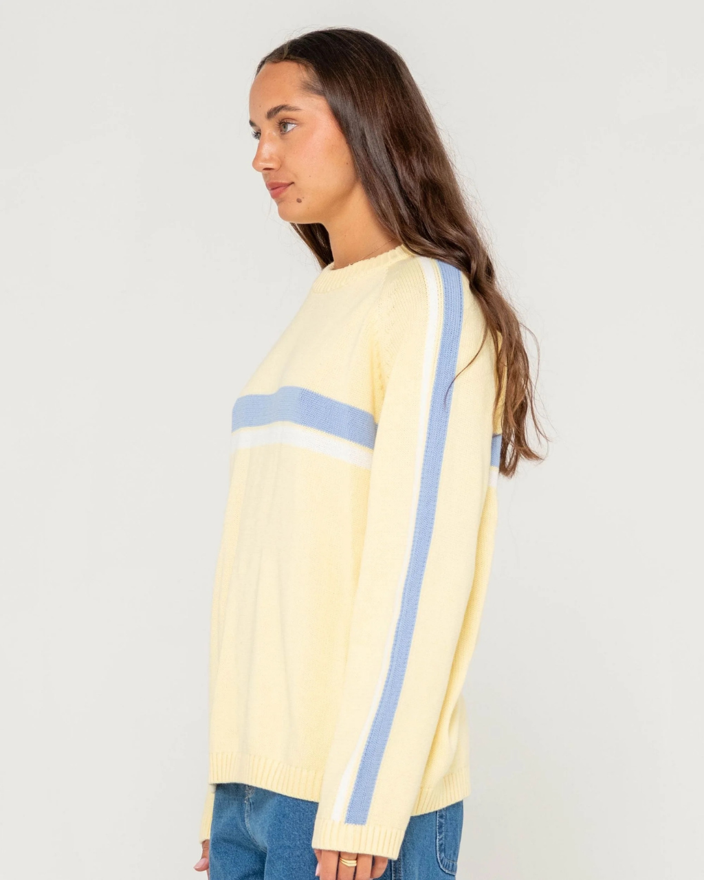 RUSTY White Lines Long Sleeve Crew Neck Knit - Image 12